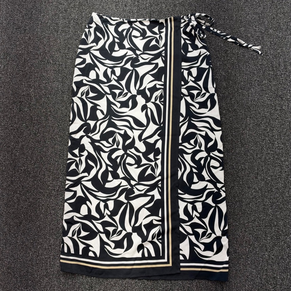 LOFT Abstract Floral Wrap Midi Skirt Womens 4 Black White new w tags chic boho